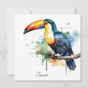 Cartão De Festividades Tucano no Galho Arte em Aquarela, personalizado