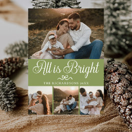 Cartão De Festividades Tudo Está Brilhante Sage Verde Multi Foto Natal