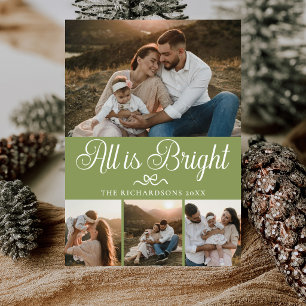 Cartão De Festividades Tudo Está Brilhante Sage Verde Multi Foto Natal