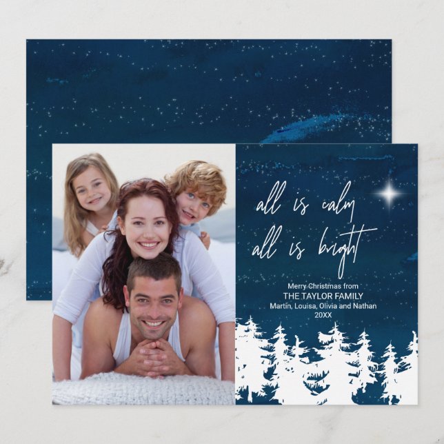 Cartão De Festividades Tudo Está Calmo É Foto De Natal Brilhante (Frente/Verso)
