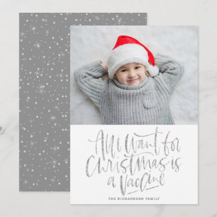 Cartão De Festividades Tudo o que Quero no Natal é uma Vacina Foto Prata