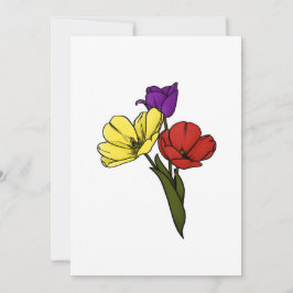 Cartão De Festividades Tulipas Coloridas em Púrpura Amarela e Vermelho