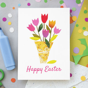 Cartão De Festividades Tulipas de Páscoa rosa com arte original Floral tr