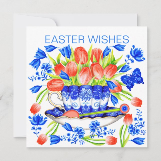 Cartão De Festividades Tulipas e Primavera Teacup (Frente)