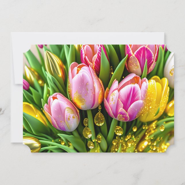 Cartão De Festividades Tulipas elementares com acentos de ouro, Páscoa (Frente)
