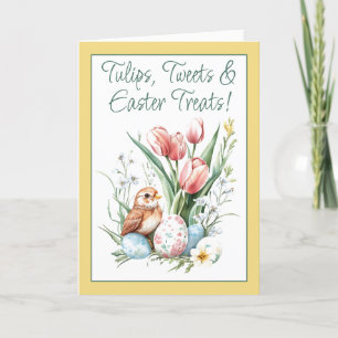 Cartão De Festividades Tulipas, Tuítes e Tratamentos de Páscoa Amarelo Do