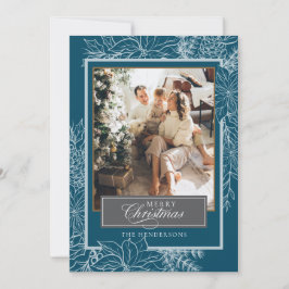 Cartão De Festividades Turquesa Silver Botânica Feliz Foto de Natal