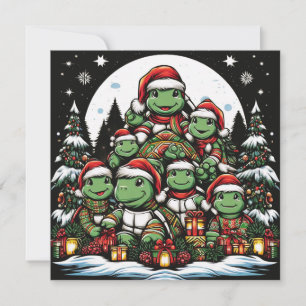 Cartão De Festividades Turtle está feliz com presentes de Natal