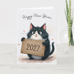 Cartão De Festividades Tuxedo Cat Ano Novo 2026