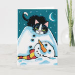 Cartão De Festividades Tuxedo Cat e Snowman sem cabeça<br><div class="desc">Cartão de saudação de gato festivo bonito com uma pintura de Lisa Marie Robinson. Um gato branco e preto giro, mas travesso, acidentalmente empurrou a cabeça de um boneco de neve. Personalize a mensagem dentro ou exclua-a para um dentro vazio. Trabalho de arte © Lisa Marie Robinson. Todos os direitos...</div>