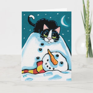 Cartão De Festividades Tuxedo Cat e Snowman sem cabeça