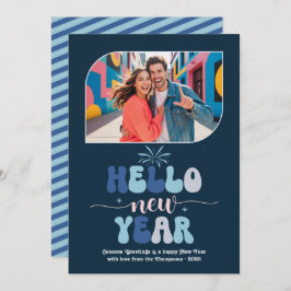 Cartão De Festividades Twilight Ocean Hello New Year Blue Retro Photo