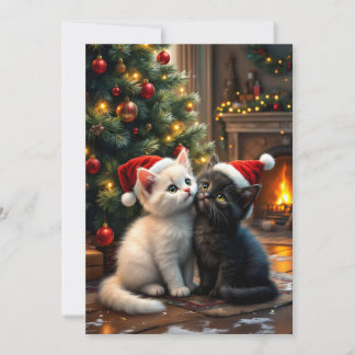 Cartão De Festividades Two cute Christmas kitten with Santa hats