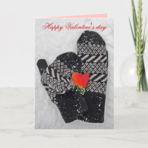 Cartão De Festividades Two mittens in love Happy Valentine's day card