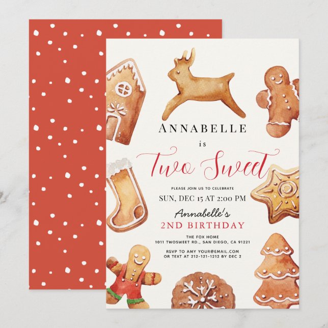 Cartão De Festividades Two Sweet Christmas Holiday Cookie 2nd Birthday (Frente/Verso)