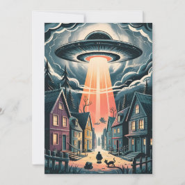 Cartão De Festividades UFO Abduction Night Street Illustration