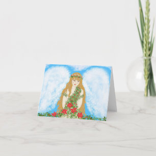 Cartão De Festividades Um anjo bonito, envolvido no espírito do Natal.