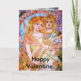 Cartão De Festividades Um anjo na primavera e amantes., Valen feliz…