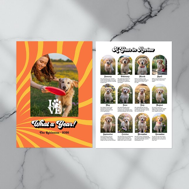 Cartão De Festividades "Um Ano em Revisão" Colagem de Fotos Retrô para Am ("A Year in Review" Retro Dog Lovers Photo Collage Holiday Card)