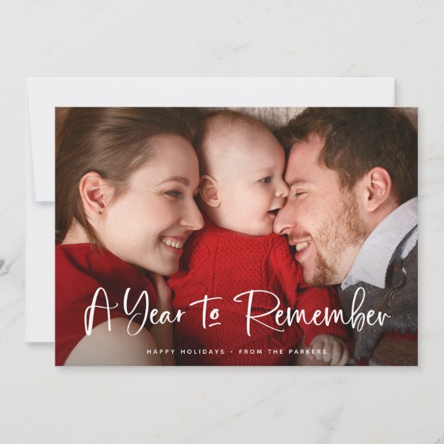 Cartão De Festividades Um Ano para Recordar | Rótulo Manuscrito com Foto (Frente)