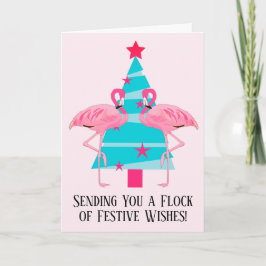 Cartão De Festividades Um Bando de Desejos Festivos Flamingos de Natal