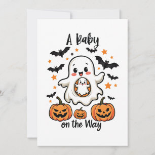 Cartão De Festividades Um Bebê a Caminho Pastel Ghost Gravidez Halloween