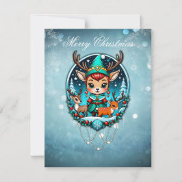 Cartão De Festividades Um belo estilo cartoon rener elf