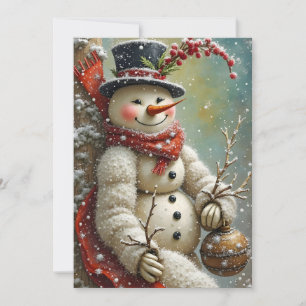 Cartão De Festividades Um Boneco de Neve Alegre