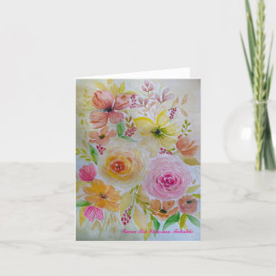 Cartão De Festividades Um Buquê de Placa Floral Rosa e Amarelo