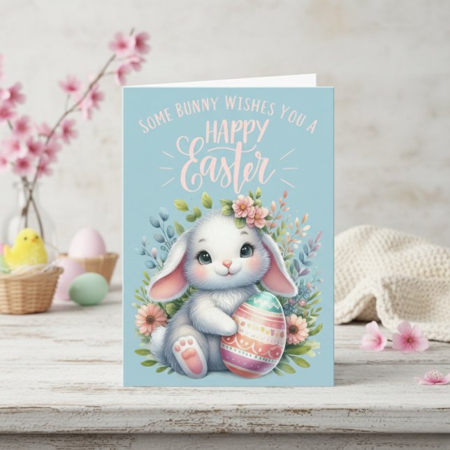 Cartão De Festividades Um Coelhinho Quer Um Felz pascoa Personalizado (Some Bunny Wishes You A Happy Easter Custom Holiday Card)