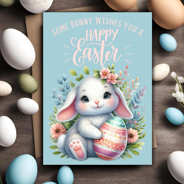 Cartão De Festividades Um Coelhinho Quer Um Felz pascoa Personalizado (Some Bunny Wishes You A Happy Easter Custom Holiday Card)