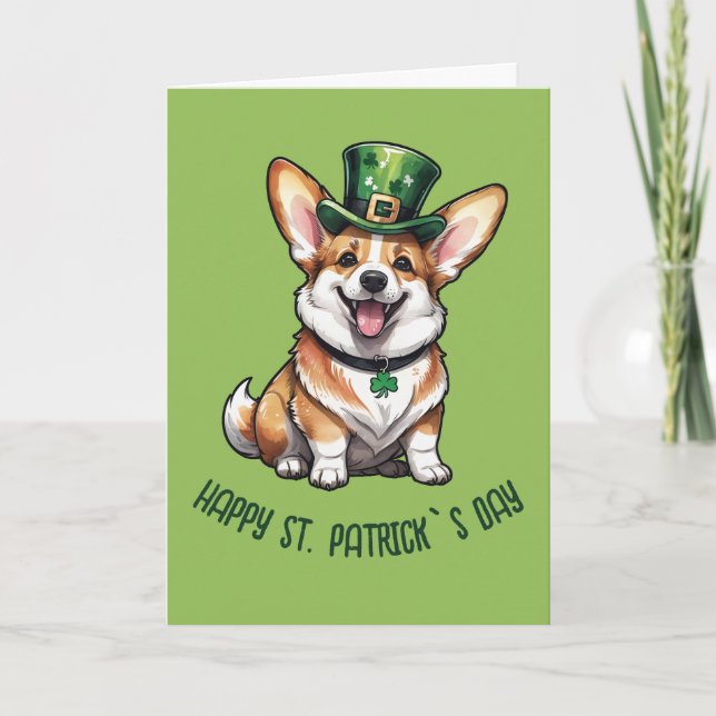 Cartão De Festividades Um Corgi fofo no dia de São Patrício (Frente)