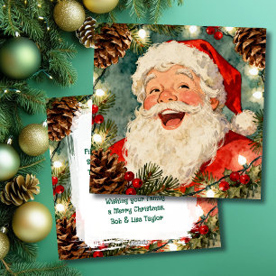 Cartão De Festividades Um Doce Papai Noel à Antiga e Poema de Férias