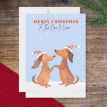 Cartão De Festividades Um Eu Adoro Feliz Natal Dachshances De Salsicha Cã<br><div class="desc">Um cartão festivo de Natal com uma ilustração de dois pratos bonitos na neve,  em estilo aquarela. A saudação "Feliz Natal" está no topo da carta,  em letras maiúsculas,  seguida de "Ao Que Eu Amo",  na tipografia da escrita.</div>