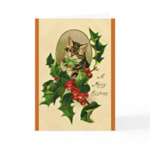 Um Feliz Gatinho de Natal Holly Restaurado