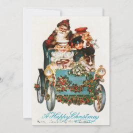 Cartão De Festividades Um Feliz NatalPapai Noel e Crianças Dirigindo Carr