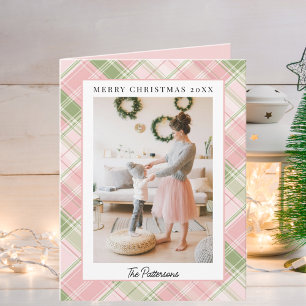 Cartão De Festividades Um Foto Clássico Xadrez Verde e Rosa Natal