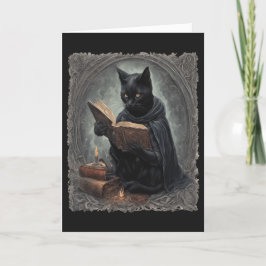 Cartão De Festividades Um Gato Preto Vestindo Uma Capa Estudando o Hallow