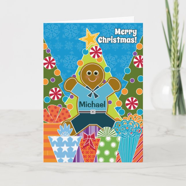 Cartão De Festividades Um menino do pão-de-espécie para o Natal adiciona (Frente)