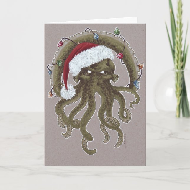 Cartão De Festividades Um Natal de Cthulhu (Frente)