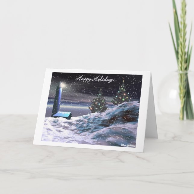 Cartão De Festividades Um Natal de farol (Frente)