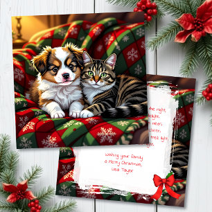 Cartão De Festividades Um Natal Personalizado de um Cachorro e Gato Festi