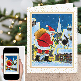 Cartão De Festividades Um Papai noel de boas-vindas ao Cat Notecard