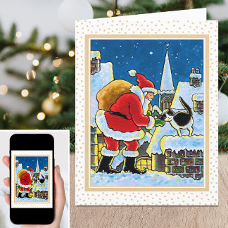 Cartão De Festividades Um Papai noel de boas-vindas ao Cat Notecard