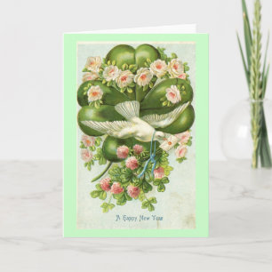 Cartão De Festividades Um vintage 1908 da pomba do branco do feliz ano