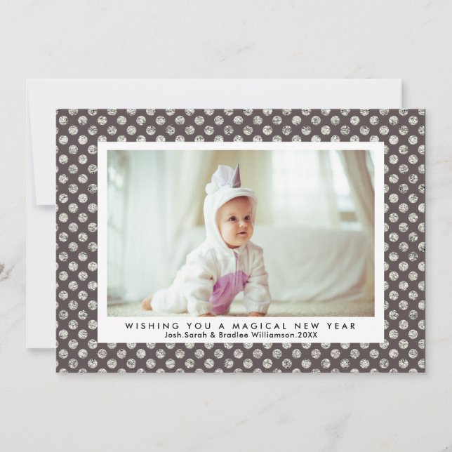 Cartão De Festividades Uma Bolinhas Mágica de Novo Ano Moderna de Silver (Frente)