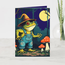 Cartão De Festividades Uma Bruxa Sapo Familiar Forrageando à Noite