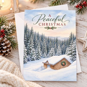 Cartão De Festividades Uma Cabana Pacífica de Natal na Montanha Florestal
