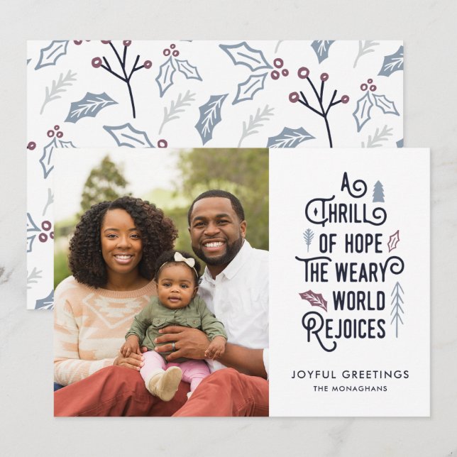 Cartão De Festividades Uma emoção da esperança | Azul branco | Foto Moder (Frente/Verso)