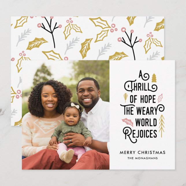 Cartão De Festividades Uma emoção da esperança | Dourado branco | Foto Mo (Frente/Verso)